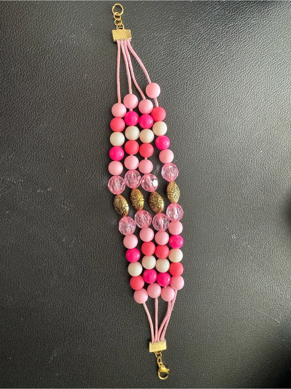 Pink Multi-Bead Bracelet with Gold Accents